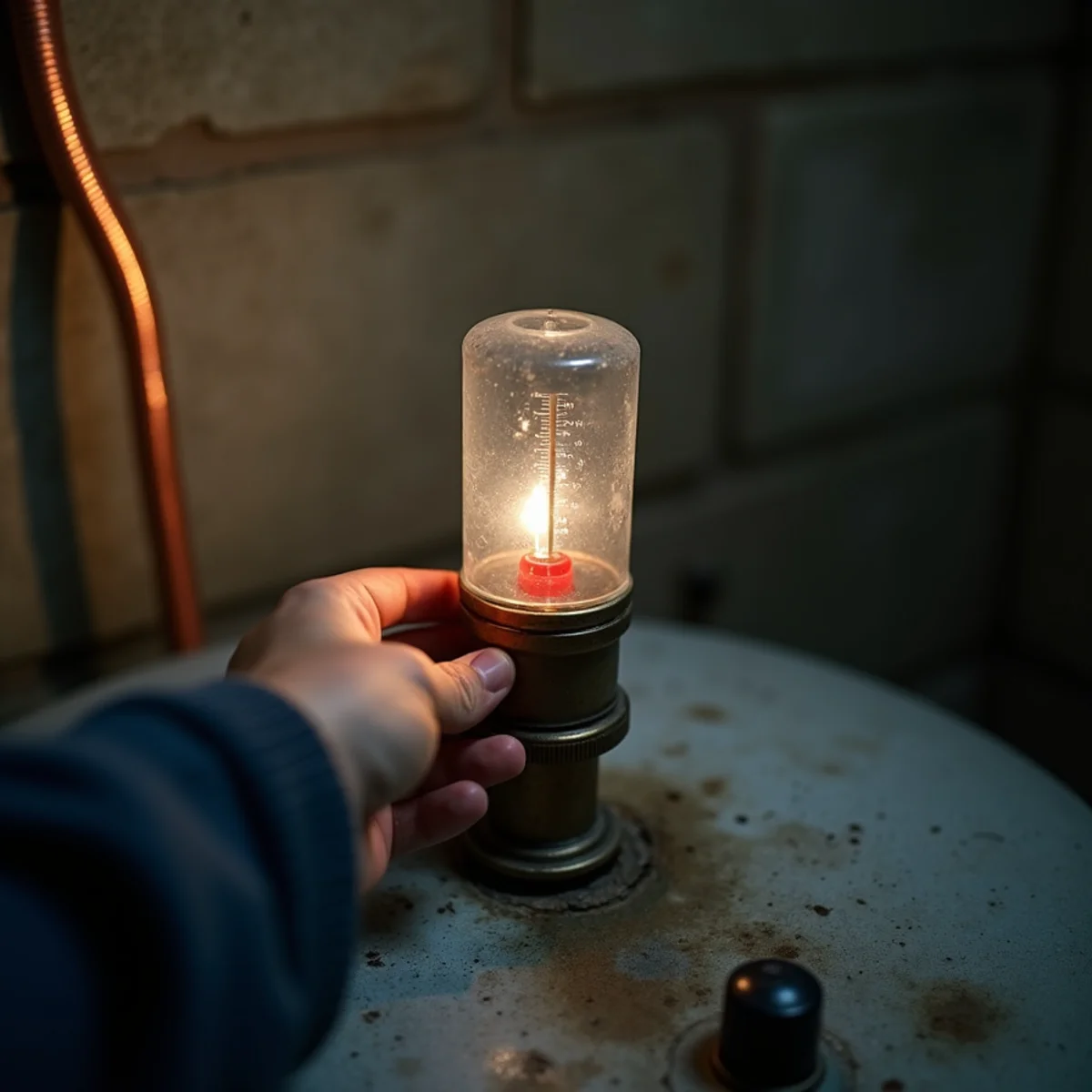 Close view of a float gauge on a basement heating oil tank in a Newburgh, NY home during a no-heat check
