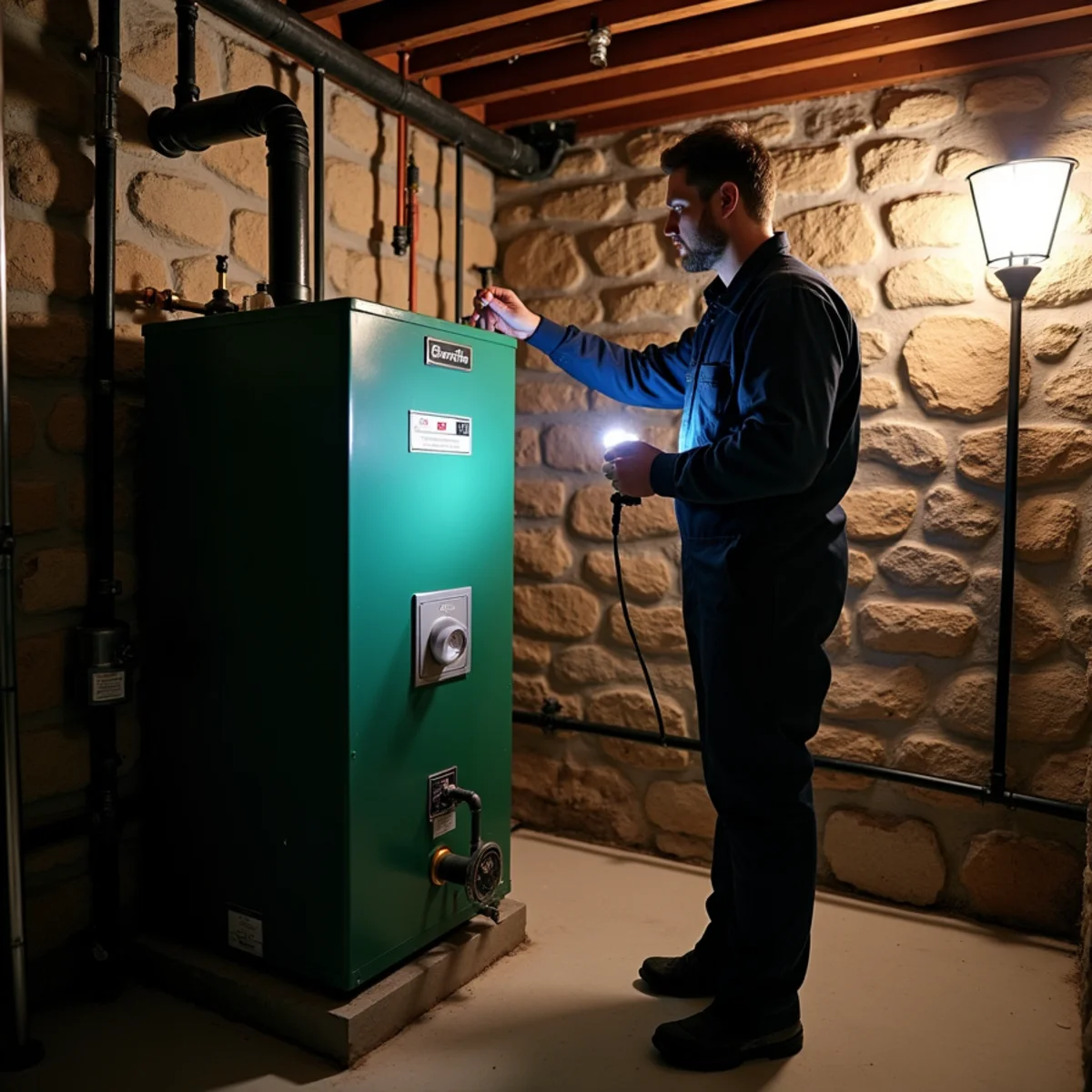 Cast-iron oil-fired boiler with an oil tank in the basement of an older Cornwall, NY home