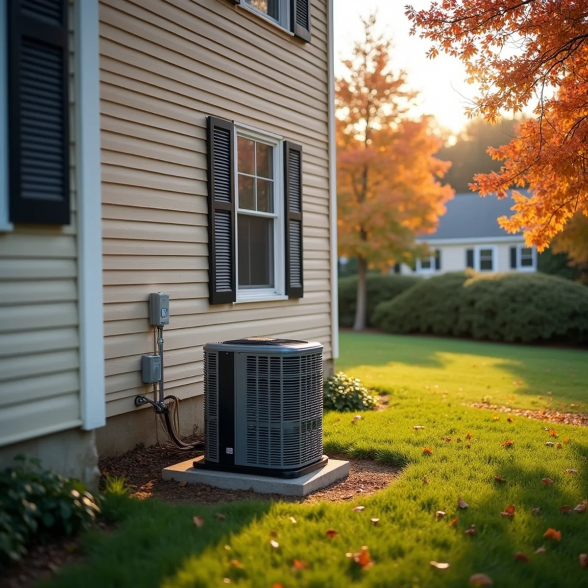 Two-story colonial in a New Windsor, NY subdivision with a central AC condenser beside the vinyl siding