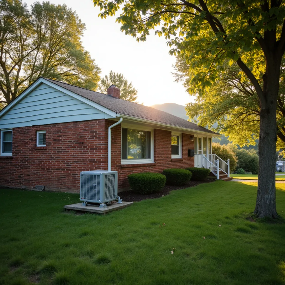 1970s split-level home in Washingtonville, NY with a central AC condenser in the side yard