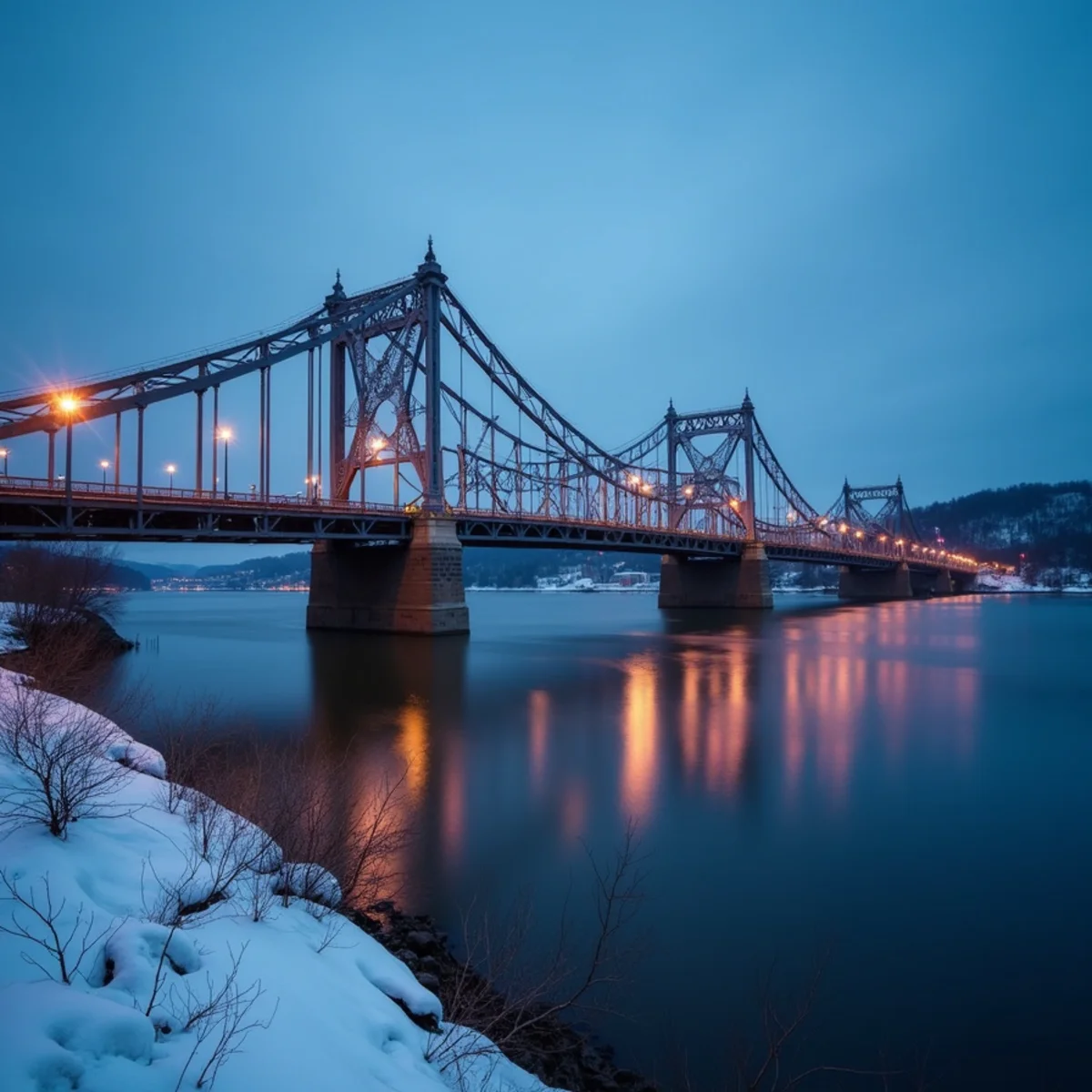 Bridge over the Hudson River at dusk in winter, the crossing between Newburgh in Orange County and Beacon in Dutchess County, NY