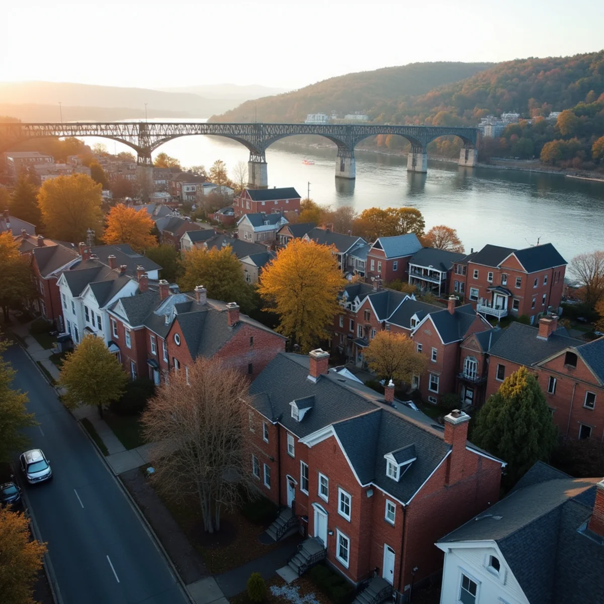 The Newburgh-Beacon Bridge over the Hudson River with Newburgh, NY on the west bank